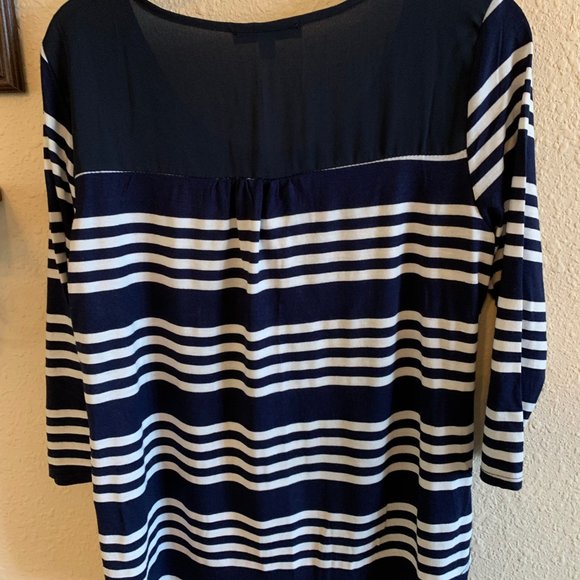 Lucy & Laurel Womens size Medium 3/4 Sleeve Navy White Striped Blouse Shirt - Picture 3 of 4